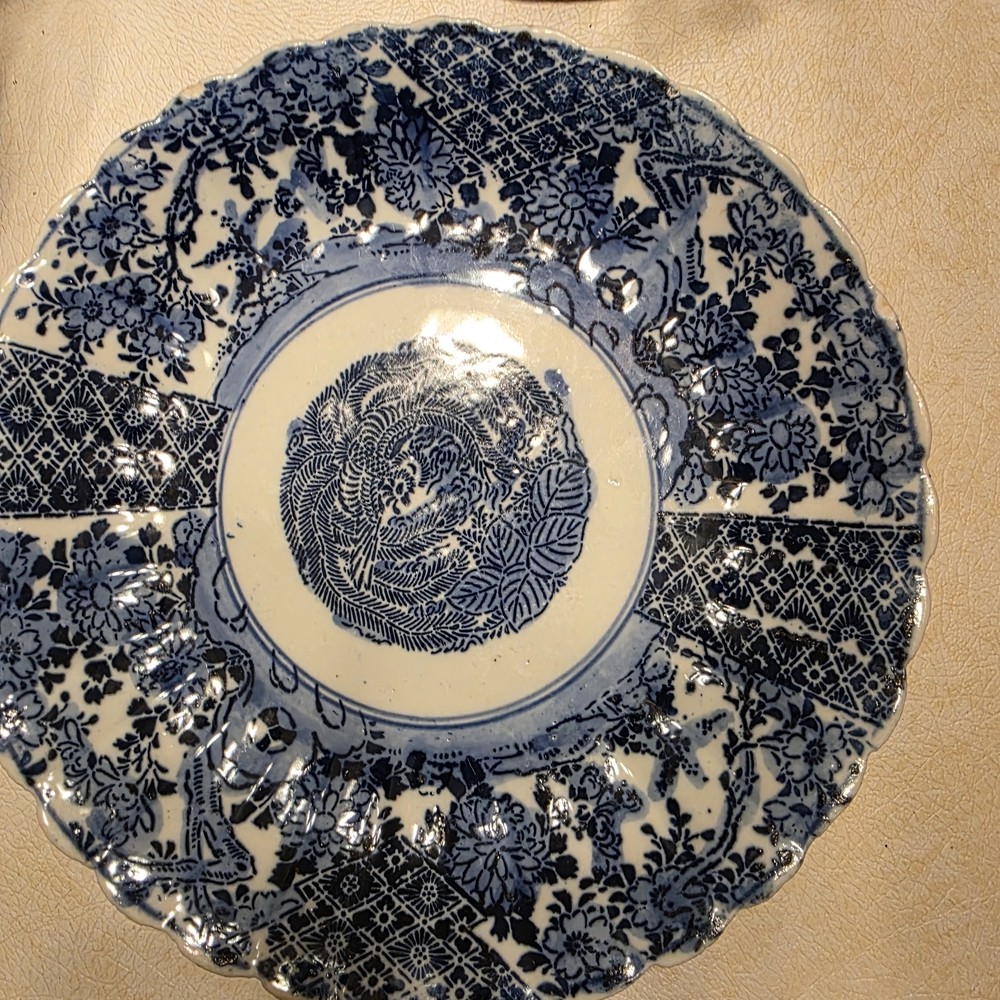 Blue and White Floral Plate